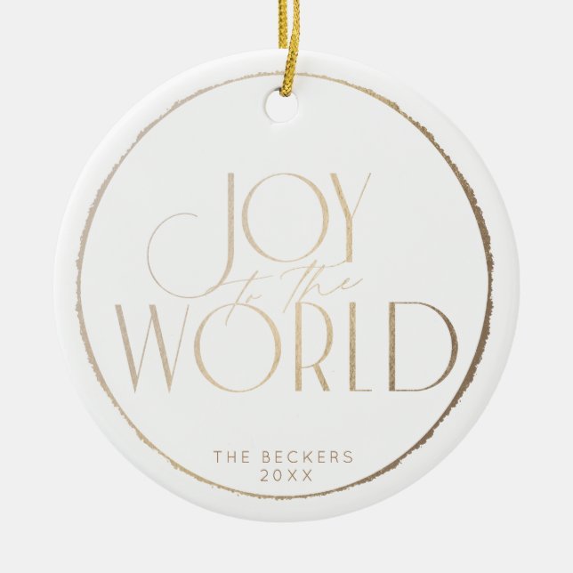 Joy to the World faux-gold frame Christmas/Holiday Ceramic Ornament (Front)