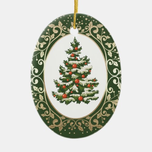 Joy to the World Festive Christmas Tree Holiday  Ceramic Ornament