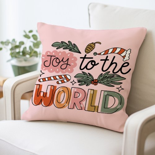 Joy to the World Festive Holiday Christmas Throw Pillow