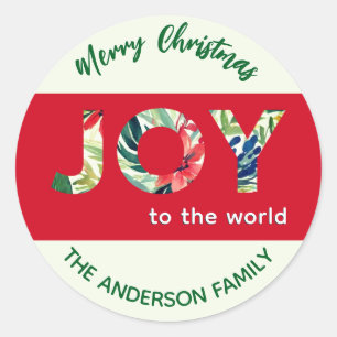 Joy To The World Festive Red Green Merry Christmas Classic Round Sticker