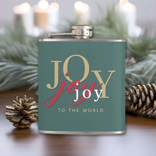 Joy to the World Festive Typography Christmas Flask (Creator Uploaded)