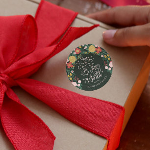 Joy To The World Floral Garden Elegant Classic Round Sticker