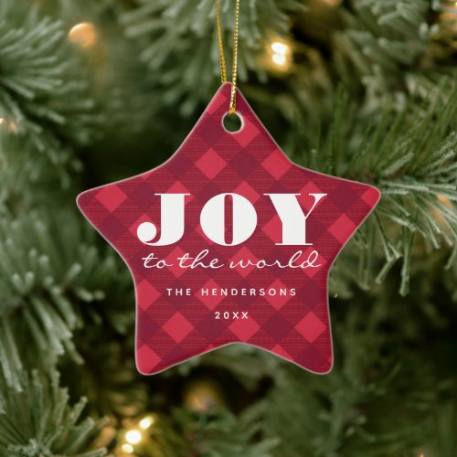 Joy to the World fun Christmas family photo Ceramic Ornament