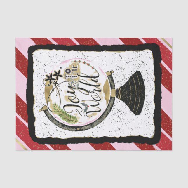 Joy to the World Global Holiday Pink & Red Party Tissue Paper (Front)