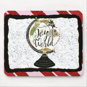 Joy to the World Global Holiday Pink & Red Stripes Mouse Pad