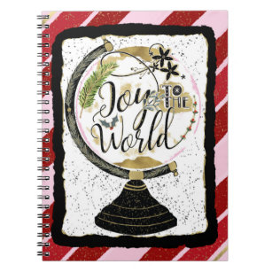 Joy to the World Global Holiday Pink & Red Stripes Notebook