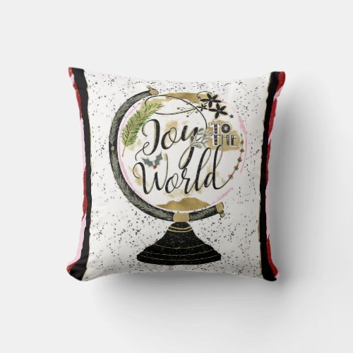 Joy to the World Global Holiday Pink  Red Stripes Throw Pillow