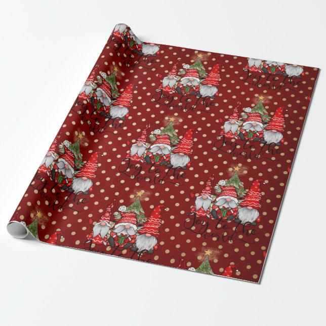 Joy To The World Gnome Christmas Wrapping Paper (Unrolled)