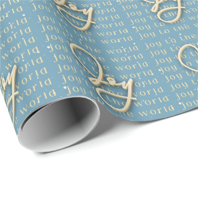 Joy to the World - Gold and Blue Wrapping Paper (Roll Corner)