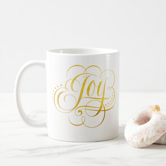 Joy to the World - Gold Christmas Lettering Coffee Mug (With Donut)