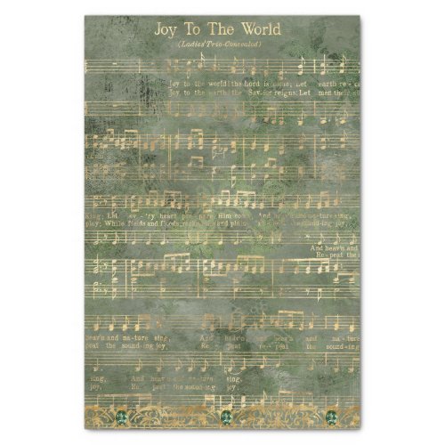 Joy To The World Gold Christmas Music Decoupage Tissue Paper