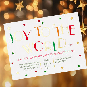 Joy to the world, gold christmas party invitation