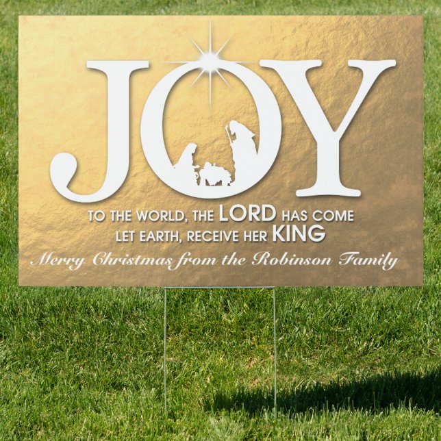 Joy to the World (gold) | Christmas Yard Sign (Insitu)
