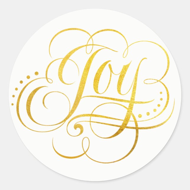 Joy to the World Gold Foil Calligraphy - Faux Classic Round Sticker (Front)