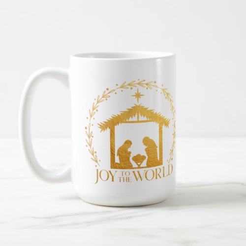 Joy to the World Gold Nativity Christmas Coffee Mug