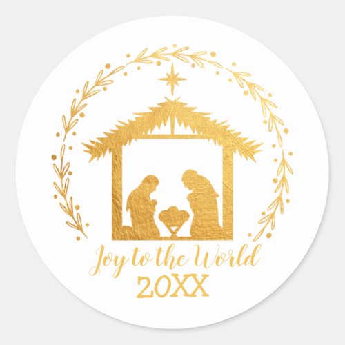 Joy to the World Gold Nativity Classic Round Stick Classic Round Sticker