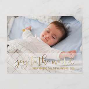 JOY TO THE WORLD GOLD SCRIPT   HOLIDAY PHOTO POSTCARD