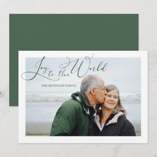 Joy to the World Green Photo Christmas Holiday Card
