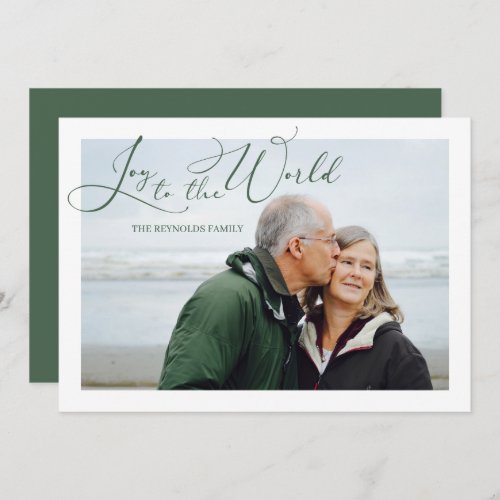 Joy to the World Green Photo Christmas Holiday Card