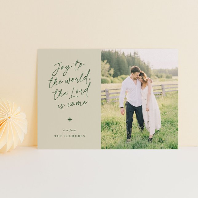 Joy to the World Handwriting Religious Christmas Holiday Card (joy to the world in a handwritten script - 1-photo religious Christmas card)