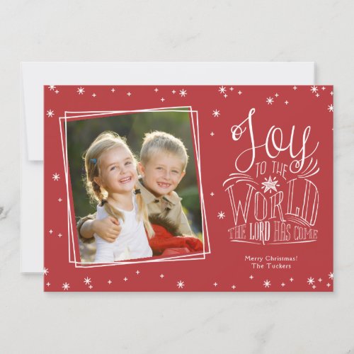 Joy to the World Handwritten Red Photo Christmas Holiday Card