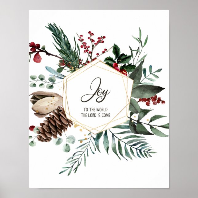Joy To The World, Holiday Art, Christmas wreath Poster (Front)