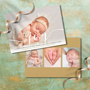 Joy to the World Holiday New Baby 4 Photo Card