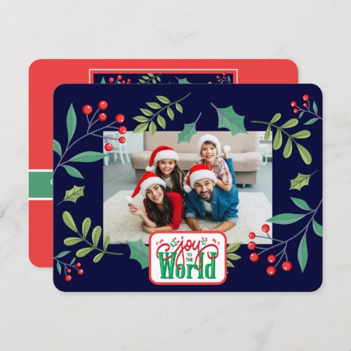 Joy to the World Holly Berry add your photos Holiday Card