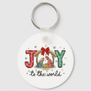 Joy To The World Jesus Christian Nativity Scence C Keychain