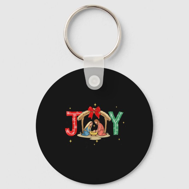 Joy To The World Jesus Christian Nativity Scence C Keychain (Front)