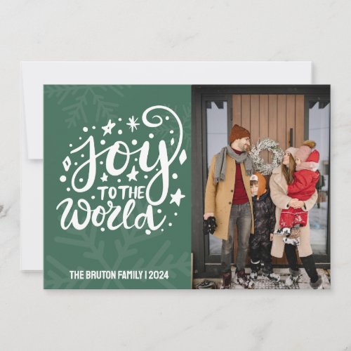 Joy to the World Large Photo Green Christmas  Holiday Card