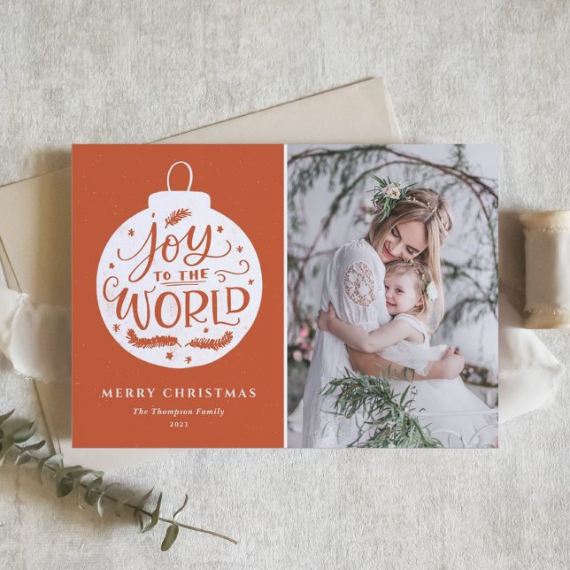 Joy To The World Lettering Orange Christmas Photo Holiday Card (Creator Uploaded)