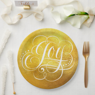Joy to the World Luxury Christmas - Faux Gold Foil Paper Plates