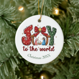 Joy to the World Manger Scene Christian Christmas Ceramic Ornament