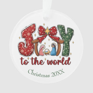 Joy to the World Manger Scene Christian Christmas Ornament