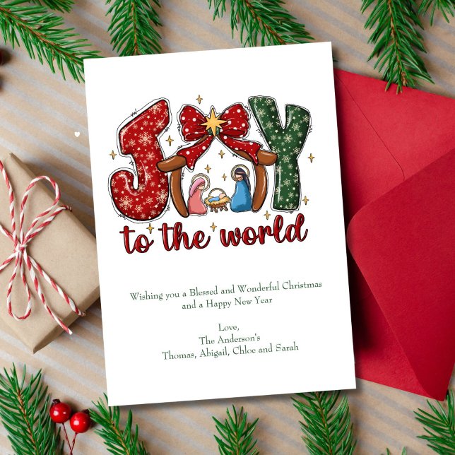 Joy to the World Manger Scene Christian Religious Holiday Card (Joy to the World Christmas Holiday Personalized Greeting Card)