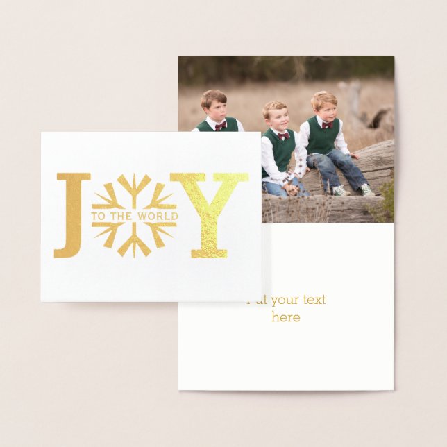 Joy to the world modern snowflake Christmas gold Foil Card (Display)