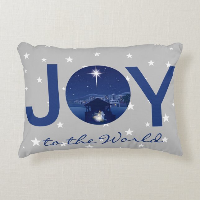 Joy to the World nativity  Accent Pillow (Front)