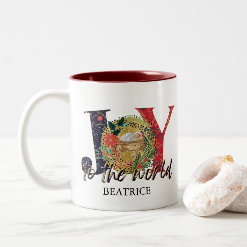 Joy To The World  Nativity Christmas Two_Tone Coffee Mug