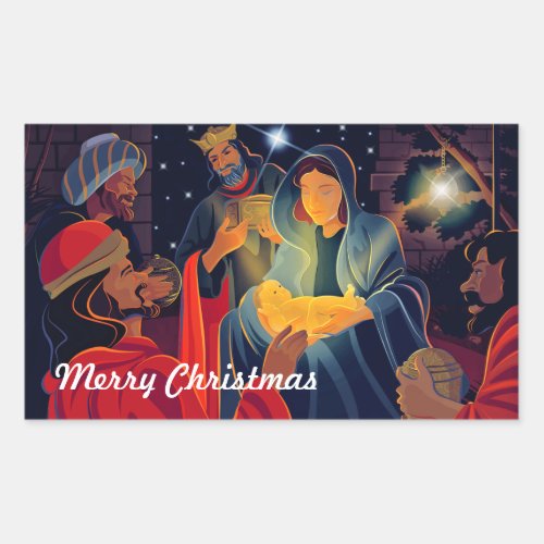 Joy to The World Nativity Scene Christmas  Rectangular Sticker