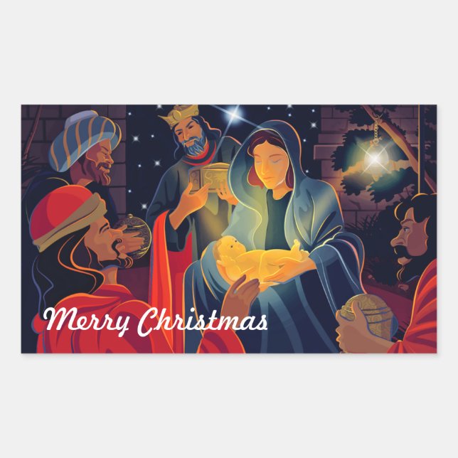 Joy to The World. Nativity Scene Christmas  Rectangular Sticker (Front)
