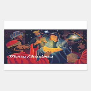 Joy to The World. Nativity Scene Christmas  Rectangular Sticker