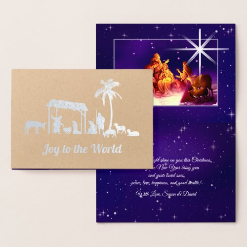 Joy to the World Nativity Scene Luxury  Foil Card
