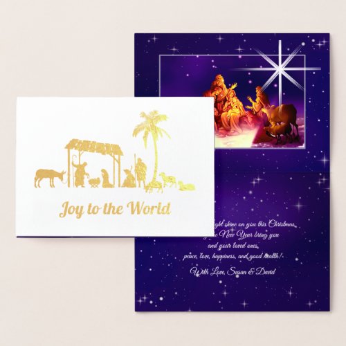 Joy to the World Nativity Scene Luxury Real  Foil Card