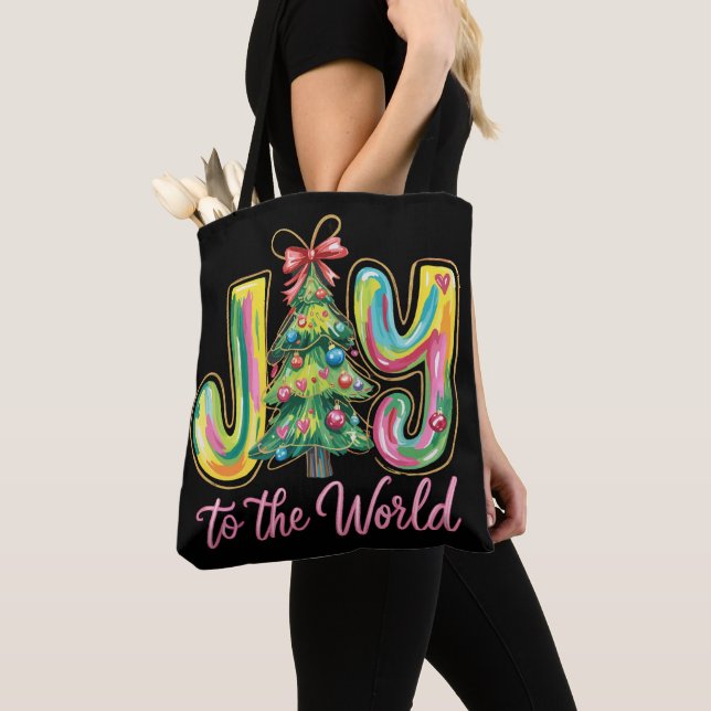Joy To The World Neon Christmas Tree Brushstroke  Tote Bag (Close Up)