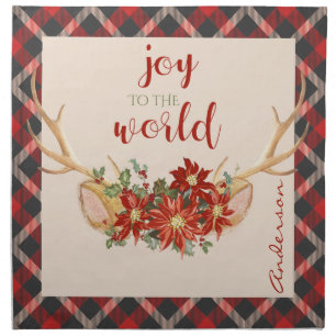 Joy to the World Oh Deer Woodland Antlers Cloth Napkin