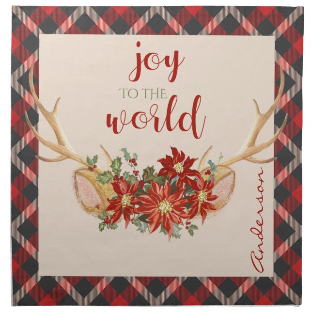 Joy to the World Oh Deer Woodland Antlers Cloth Napkin (Front)