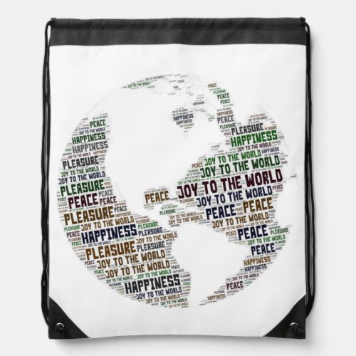 Joy to the world  peace and happiness _ word art drawstring bag
