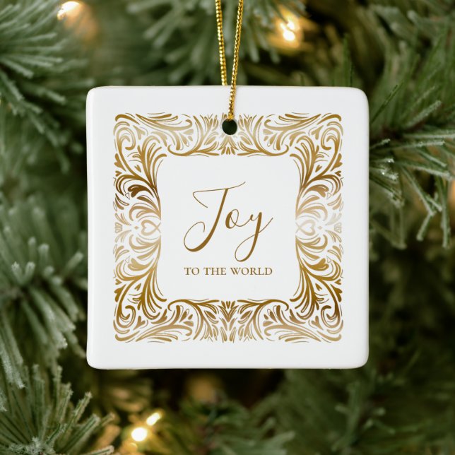 Joy To The World Personalized Elegant Christmas  Ceramic Ornament (Tree)