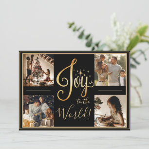 Joy to the World Photo Christmas Gold Holiday Card